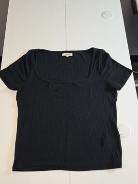 Madewell Black Ribbed Square-Neck Tee